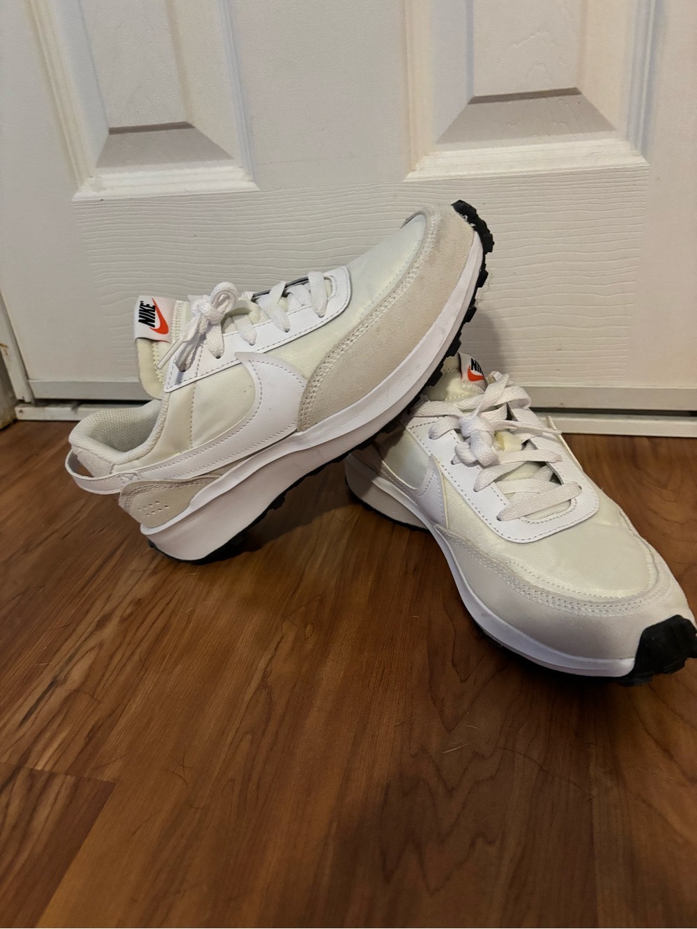 Nike Women’s White and Cream Trail-Style Sneakers with Black Outsole
